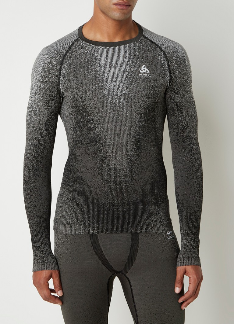 Odlo - Blackcomb longsleeve met gemêleerd dessin en logo - Donkergrijs