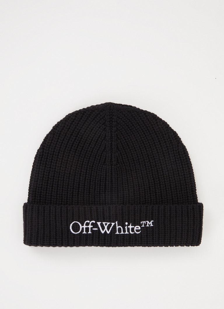 Off-White - Bookish ribgebreide muts van wol met logoborduring - Zwart