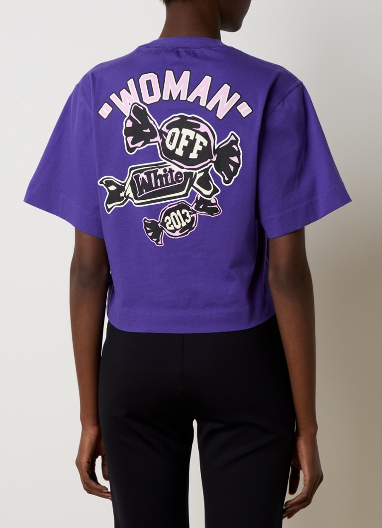 Off-White - Candy cropped T-shirt met front- en backprint - Paars