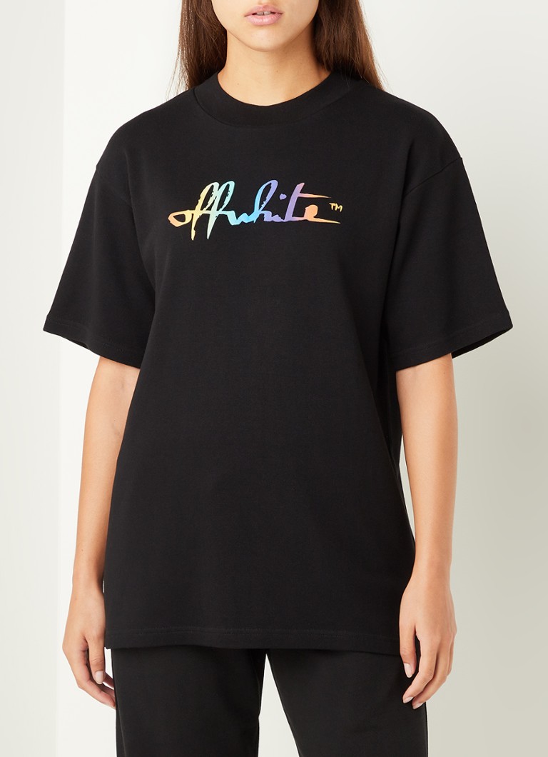 Off-White Rainbow T-shirt logoprint • Zwart • deBijenkorf.be