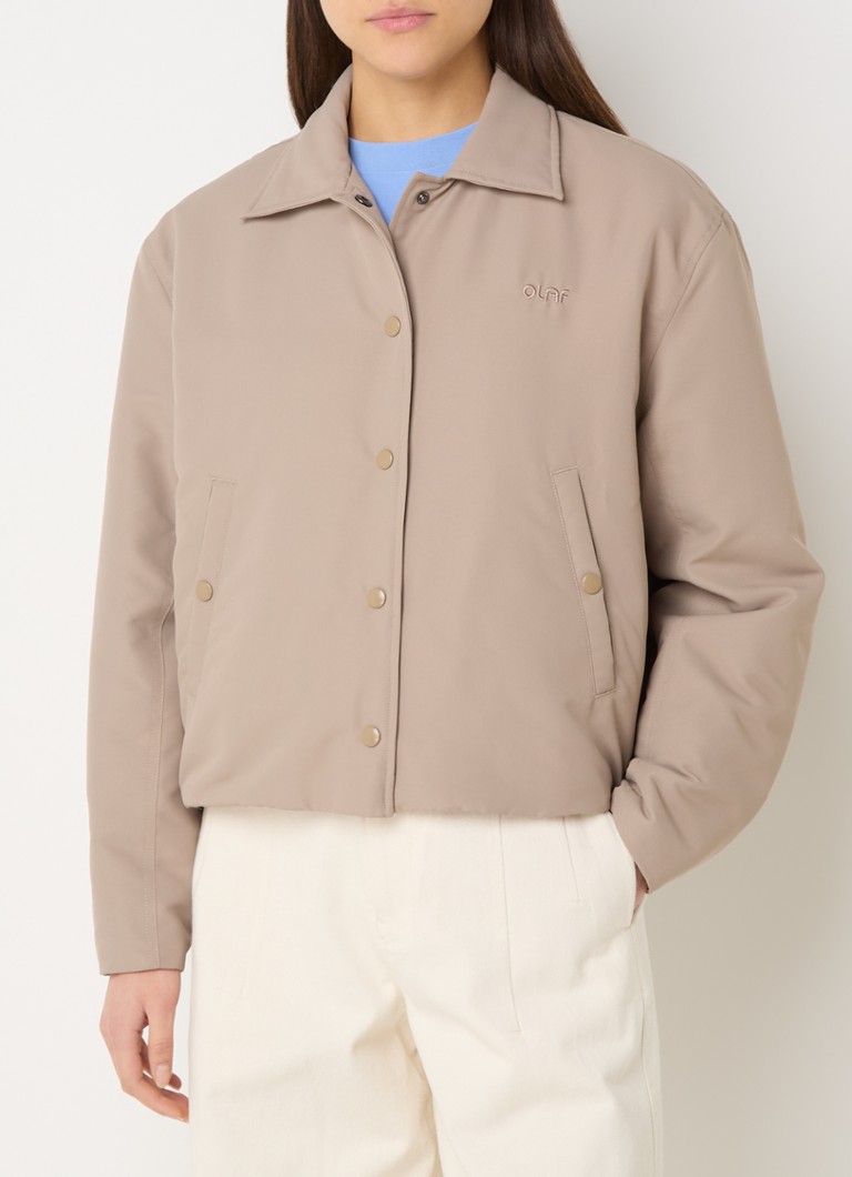 OLAF - Cropped gewatteerd jack met logoborduring - Taupe