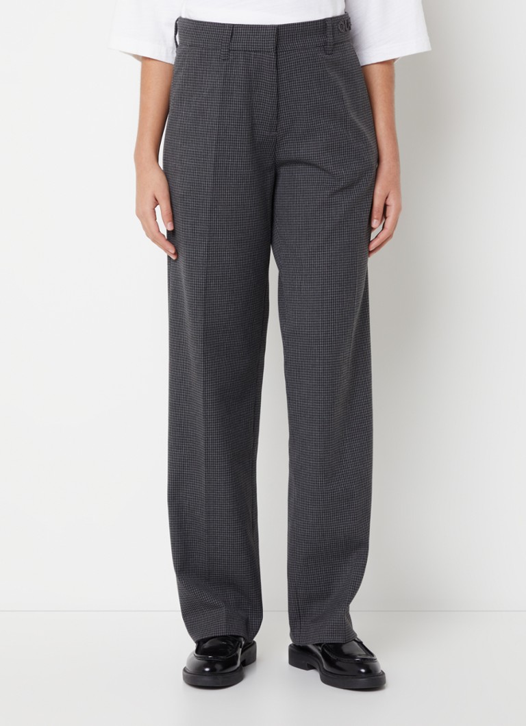 OLAF High waist straight fit pantalon met ruitdessin • Antraciet ...