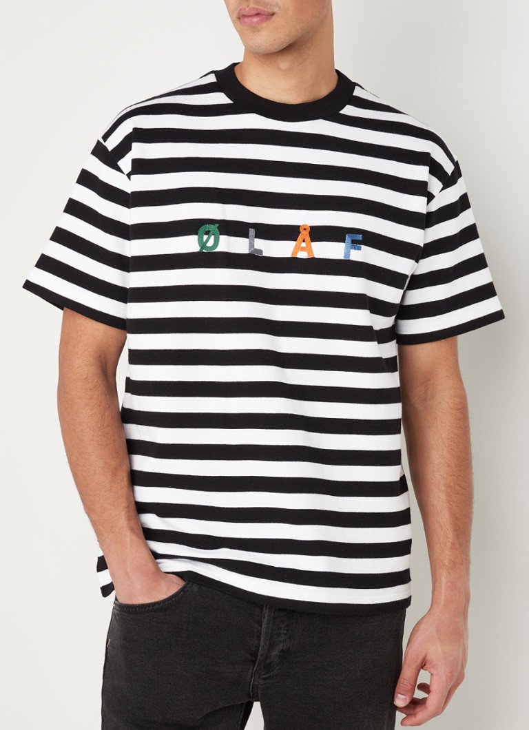 Olaf Hussein - T-shirt met streepprint en logoborduring - Wit