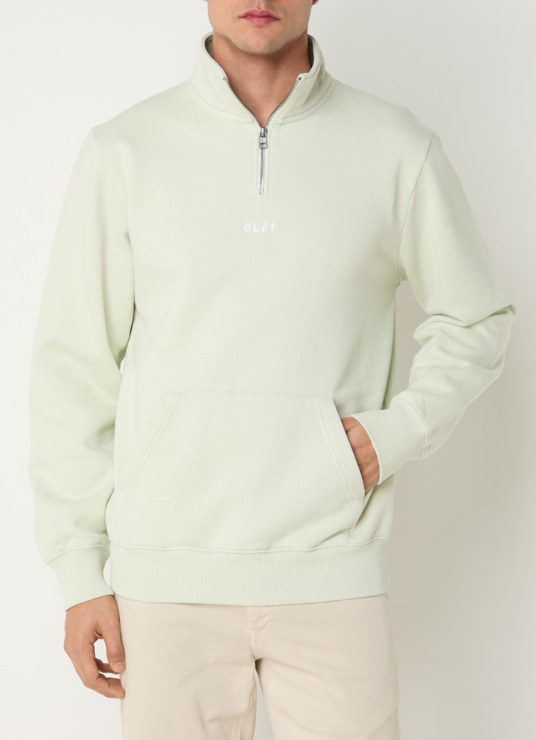 OLAF - Sweater met halve rits en logoborduring - Lichtgroen
