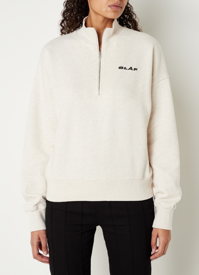 OLAF - Sweater met opstaande kraag en halve rits - Creme