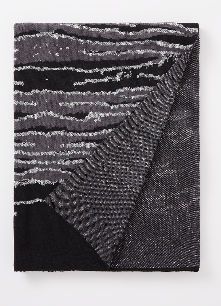 OPUS - Azebri sjaal in wolblend met ingebreid patroon 200 x 70 cm  - Zwart
