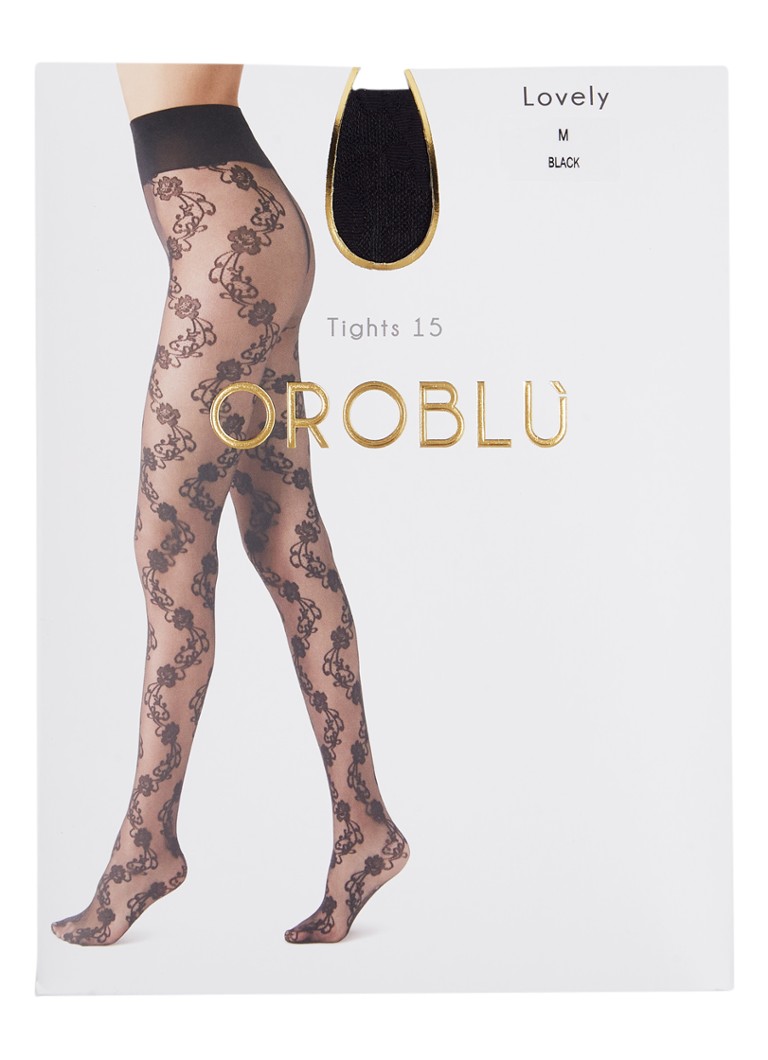 Oroblu - Lovely panty met bloemenprint in 15 denier - Zwart