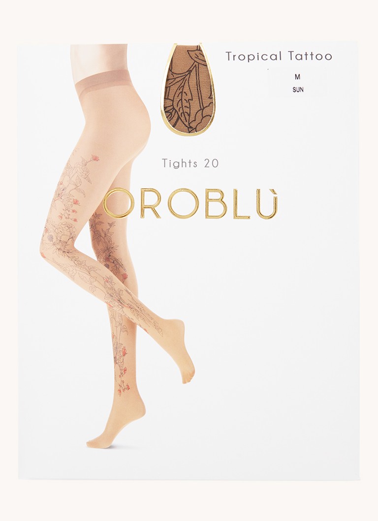 fabriek Wijde selectie abstract Oroblu Tropical Tattoo panty in 20 denier met print • Naturel •  deBijenkorf.be