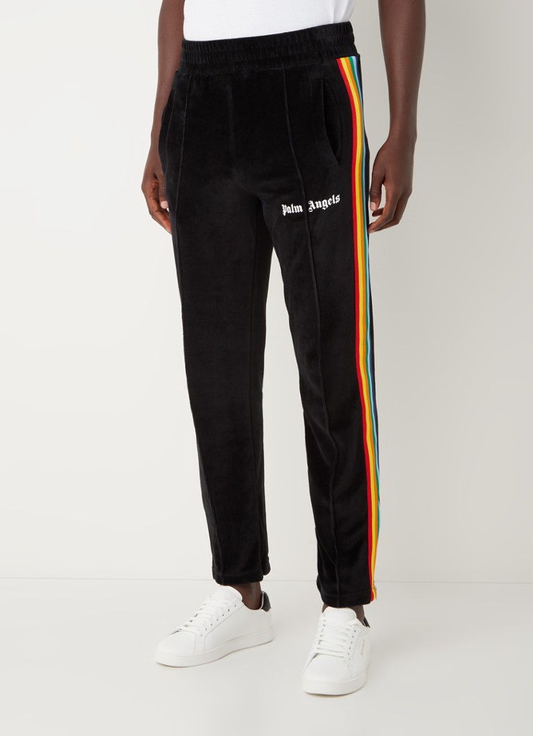 Palm Angels - Rainbow straight fit trackpants van fluweel met ritsdetail - Zwart