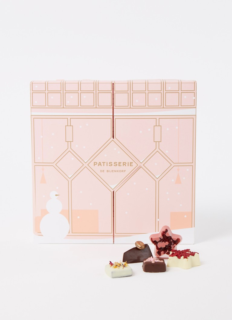 Patisserie de Bijenkorf - Adventskalender met chocolade bonbons - 25 dagen - Lichtroze
