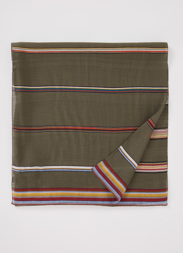Paul Smith - Signature Stripe sjaal in zijdeblend 180 x 45 cm - Bronsgroen