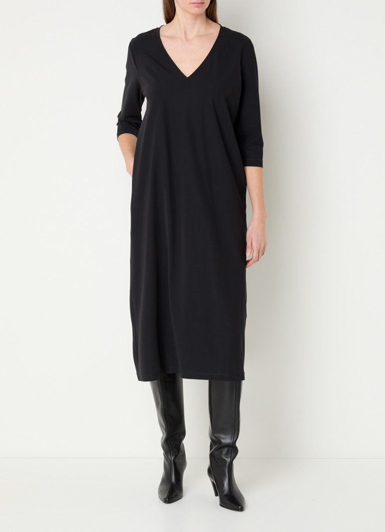 Penn & Ink - Blake midi jurk met V-hals - Zwart