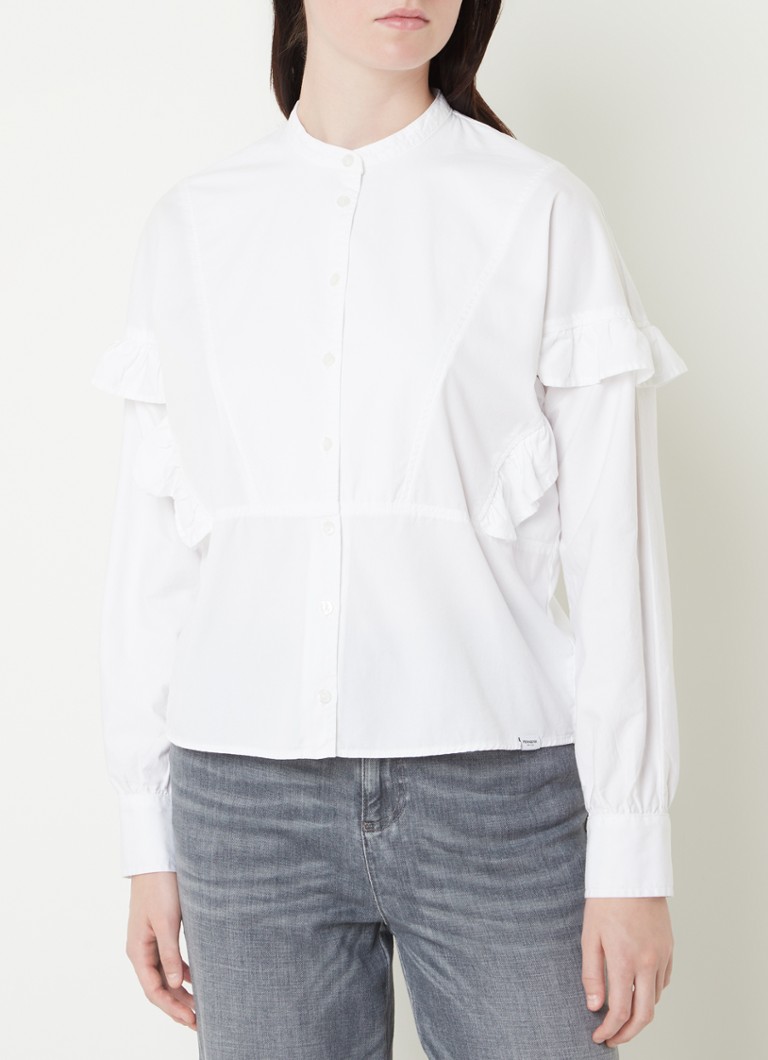 Penn & Ink - Blouse van chambray met volant - Wit