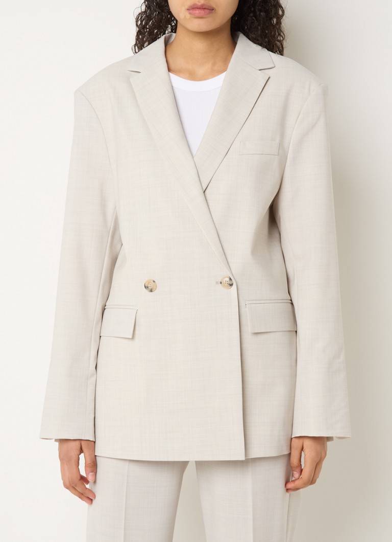 Penn & Ink - Double-breasted blazer in wolblend met gemêleerd dessin - Beige