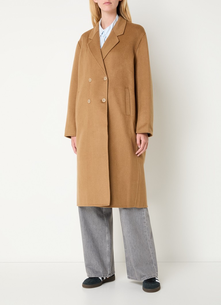 Penn & Ink - Double-breasted mantel in wolblend met steekzakken - Camel