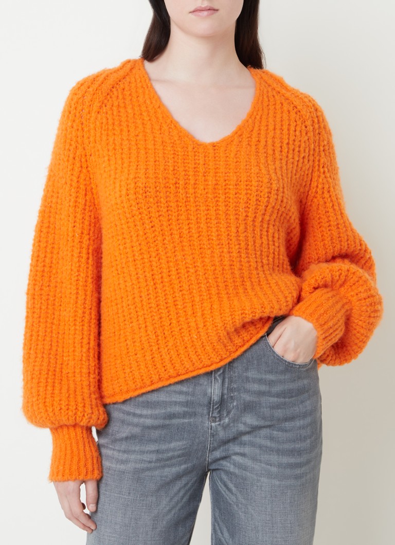 Penn & Ink - Grofgebreide pullover in alpaca wolblend - Orange