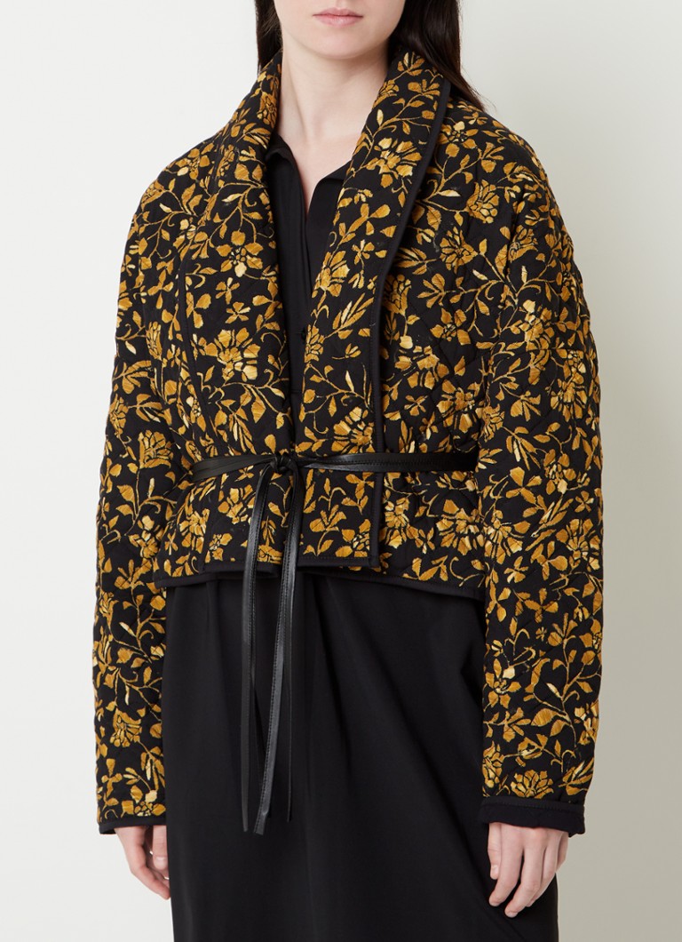 Penn & Ink - Jack met bloemenprint en strikceintuur - Okergeel