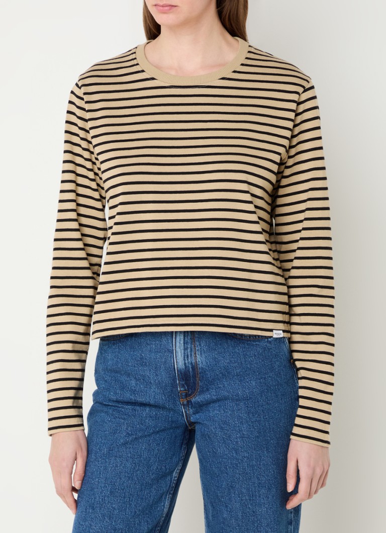 Penn & Ink - Longsleeve met streepprint - Camel