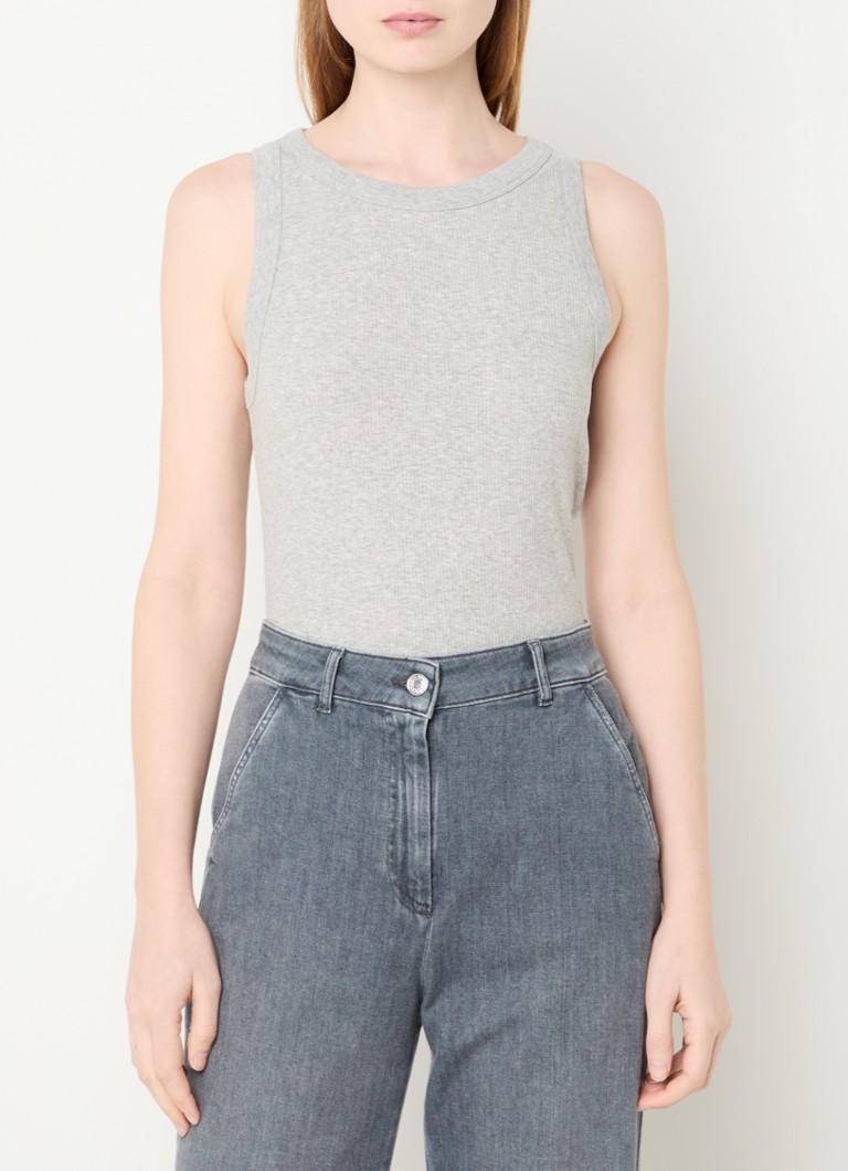 Penn & Ink - Ribgebreide tanktop met ronde hals - Grijsmele