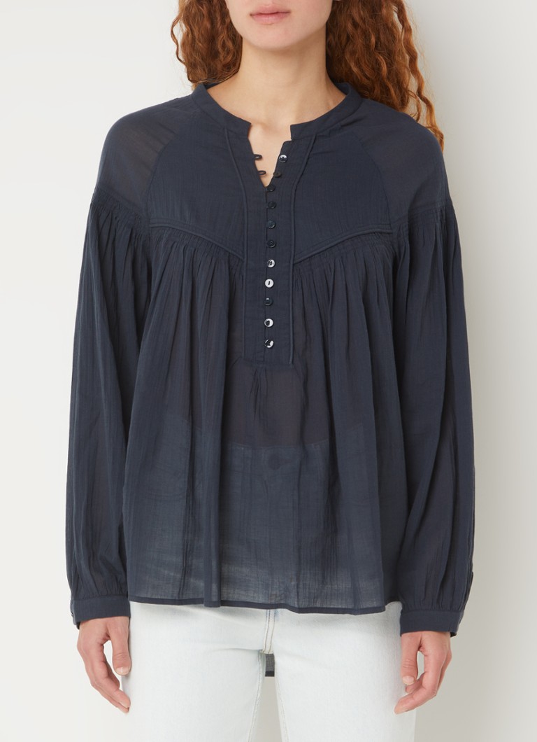 Penn & Ink - Semi-transparante blouse van biologisch katoen met ballonmouw - Donkergrijs