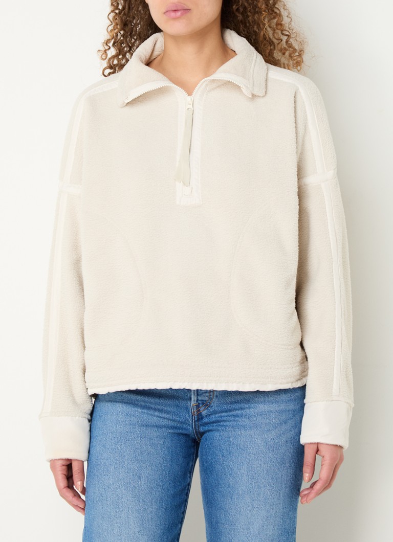 Penn & Ink - Sweater van teddy met halve rits en steekzakken - Beige