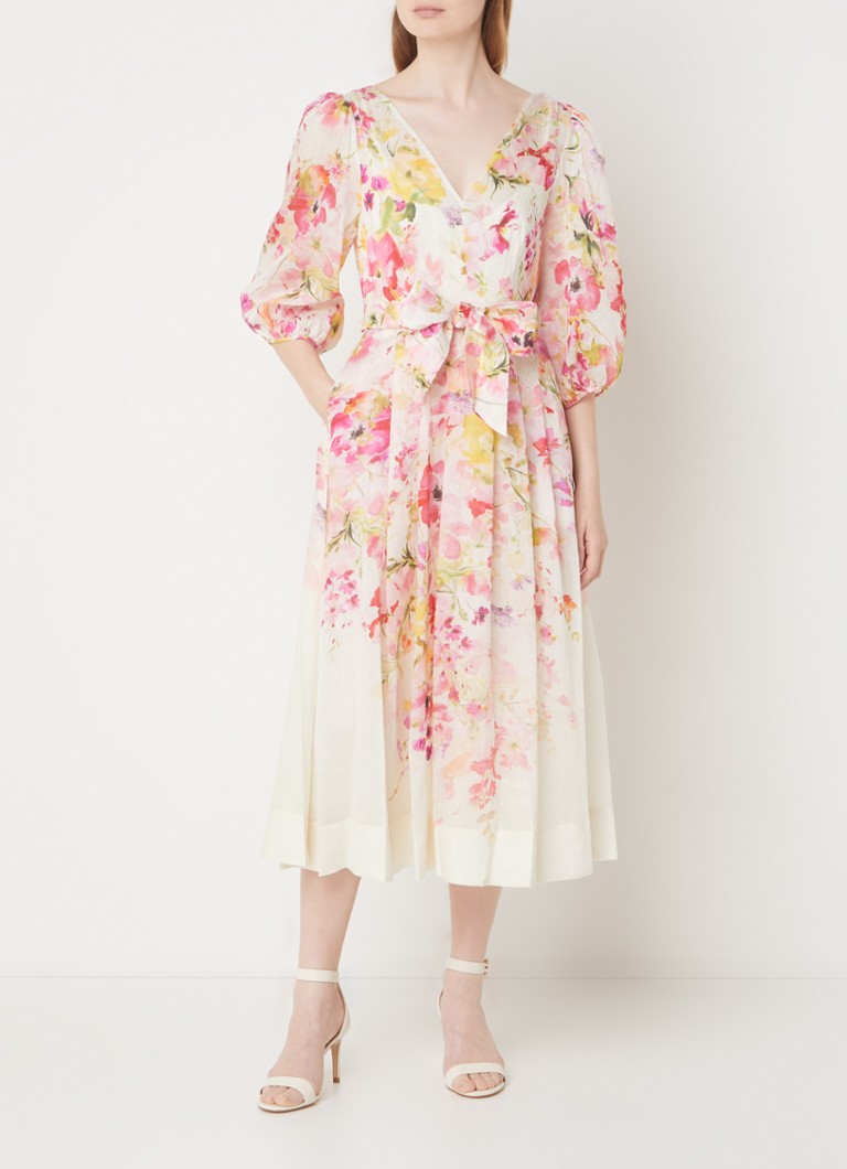 Phase Eight - Clancy midi jurk met bloemenprint en ballonmouw - Roze