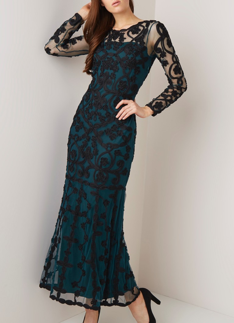 Phase Eight - Cristine maxi-jurk met overlay van mesh en tapework - Petrol