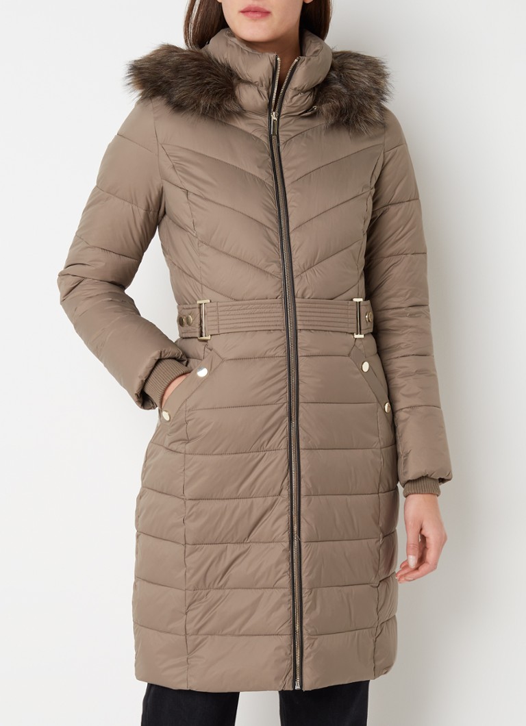 Phase Eight - Doudoune Synthia avec capuche amovible et ceinture - Taupe