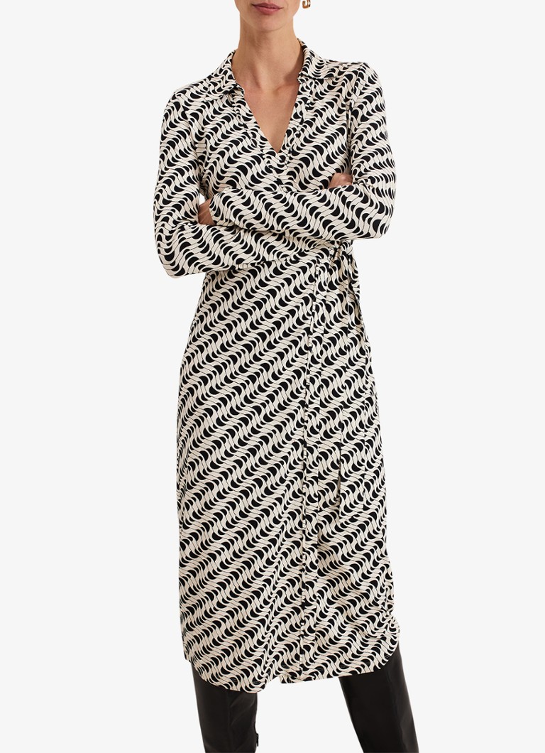 Phase Eight - Gina midi wikkeljurk met grafische print - Gebroken wit