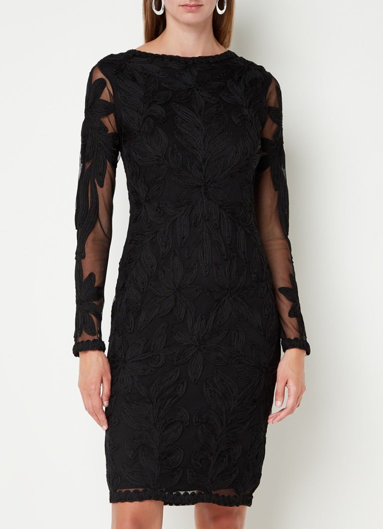 Phase Eight - Isobel Tapework midi jurk met mesh en tapework  - Zwart