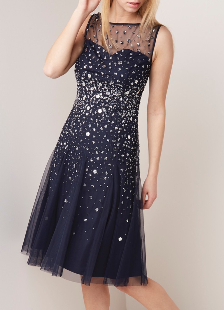 Phase Eight - Lena midi-jurk met pailletten en tule - Donkerblauw