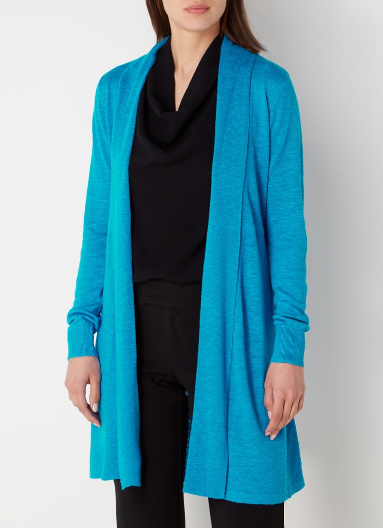 Phase Eight - Louise fijngebreid openvallend vest met stretch - Blauw