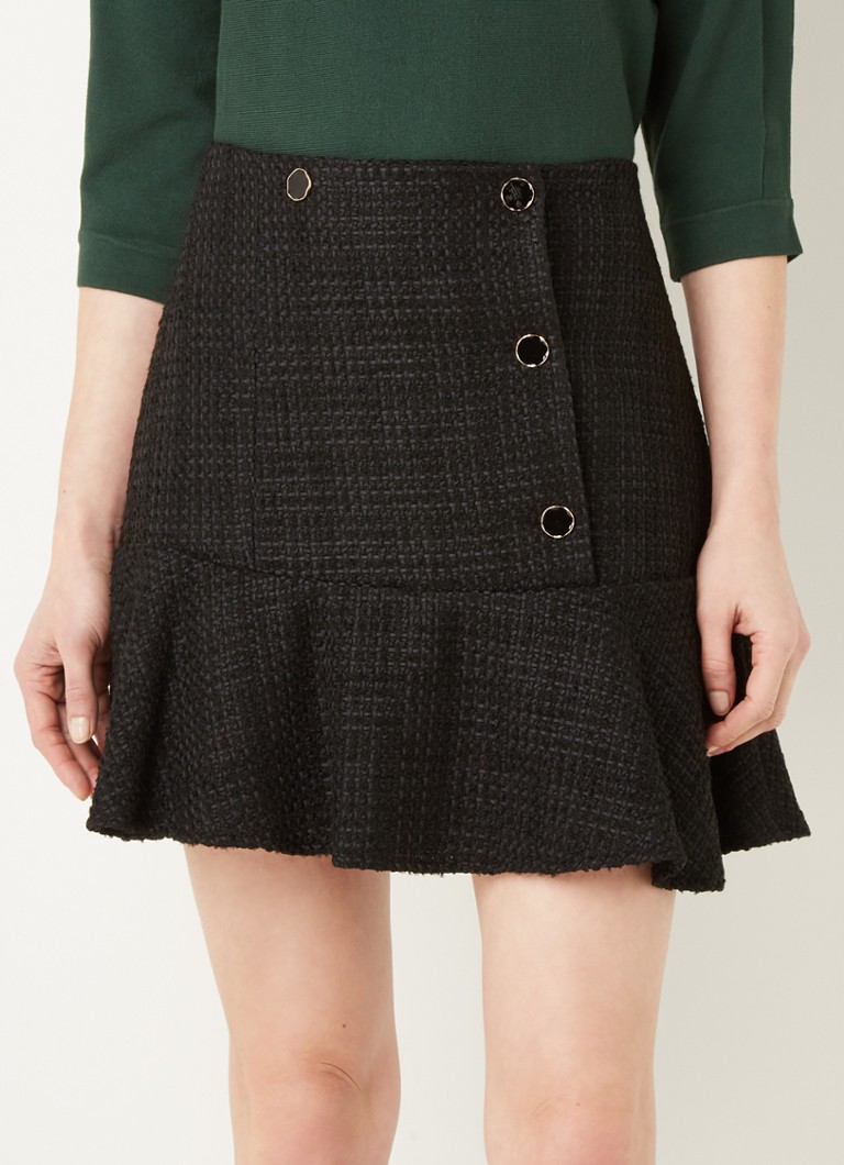 Phase Eight - Ren Tweed grofgebreide minirok met plooidetail - Zwart