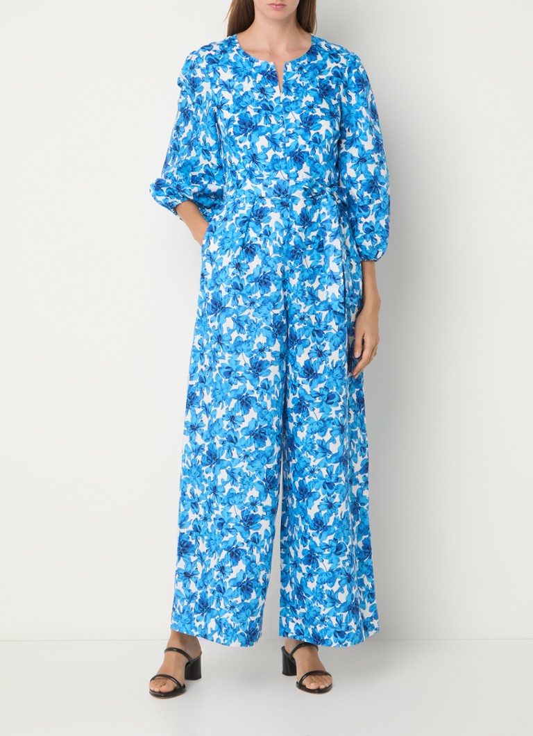 Phase Eight - Rosey wide fit jumpsuit in linnenblend met bloemenprint - Blauw
