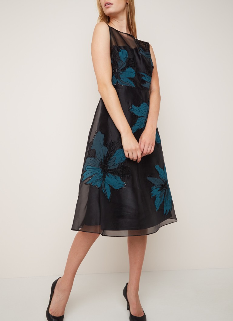 Phase Eight - Simone midi-jurk met bloemendessin en strass - Zwart