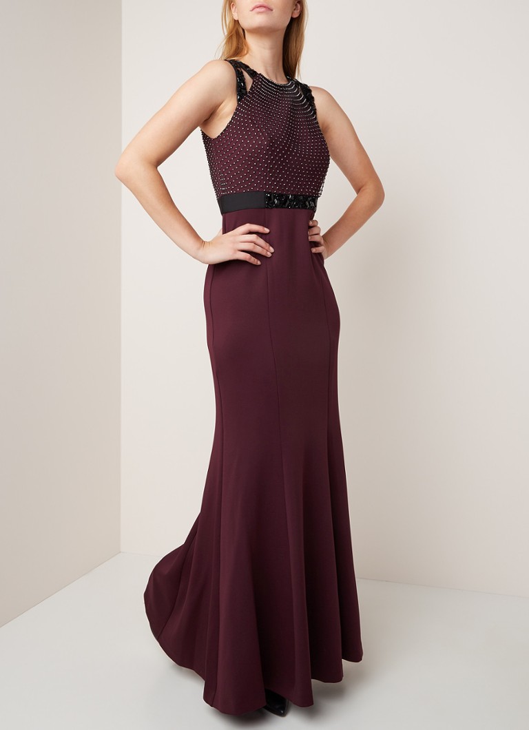 Phase Eight - Sofia galajurk met overlay en strass - Bordeauxrood