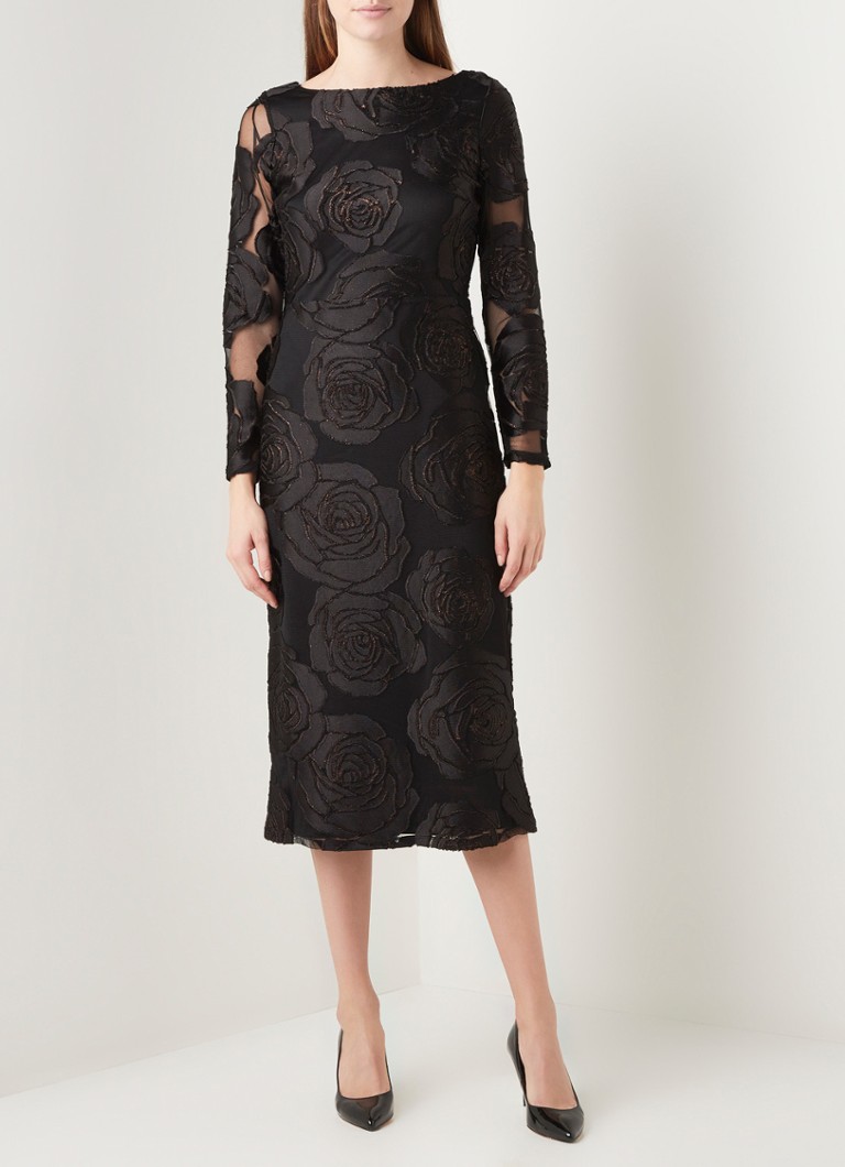 Phase Eight - Trina semi-transparante midi jurk met flockprint en lurex - Zwart
