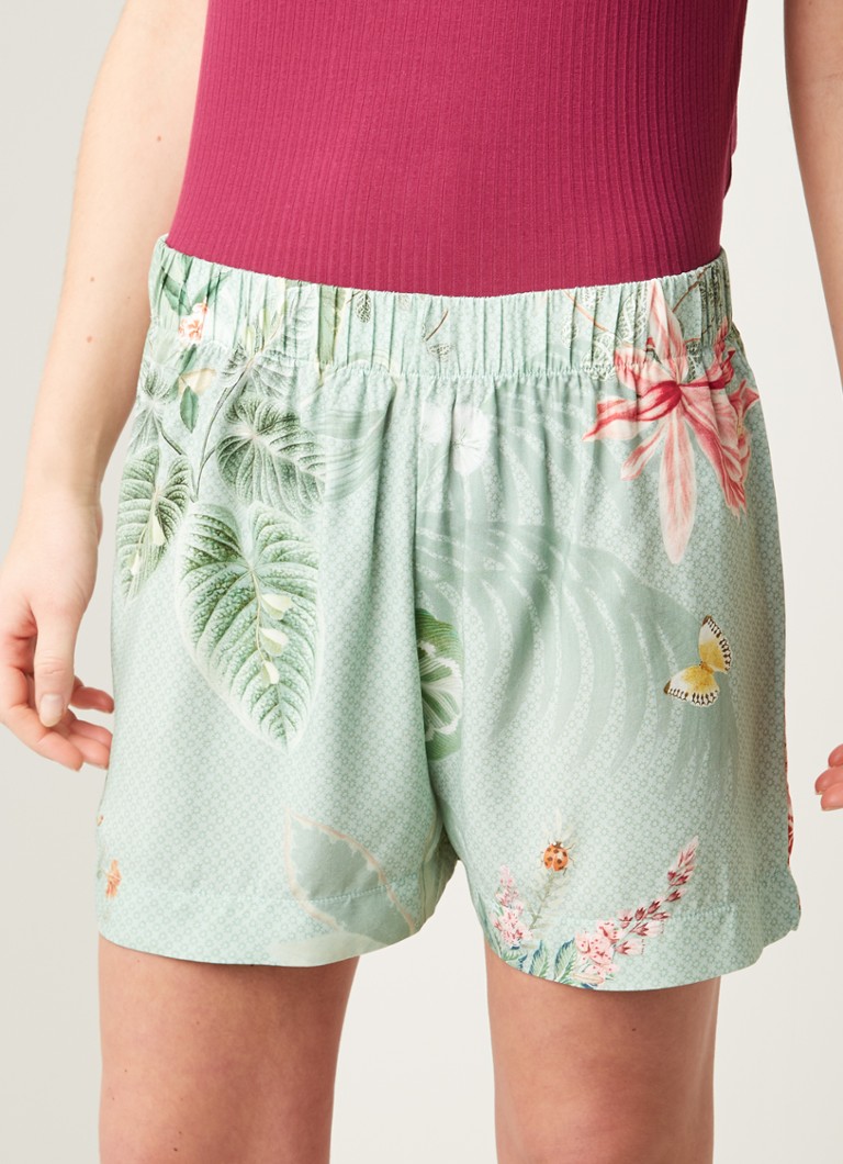 Pip Studio Bobba pyjama shorts met bloemenprint • Groen • 