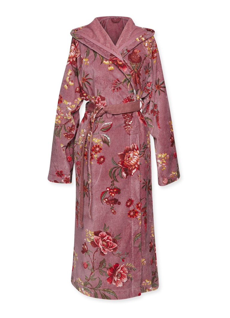 Pip Studio - Mauve badjas van fluweel met bloemenprint - Paars