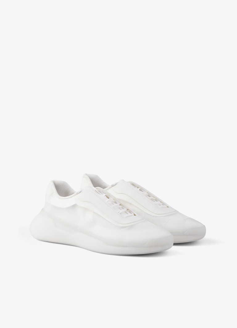 Prada - America's Cup Re-Nylon sneaker met leren details - Wit