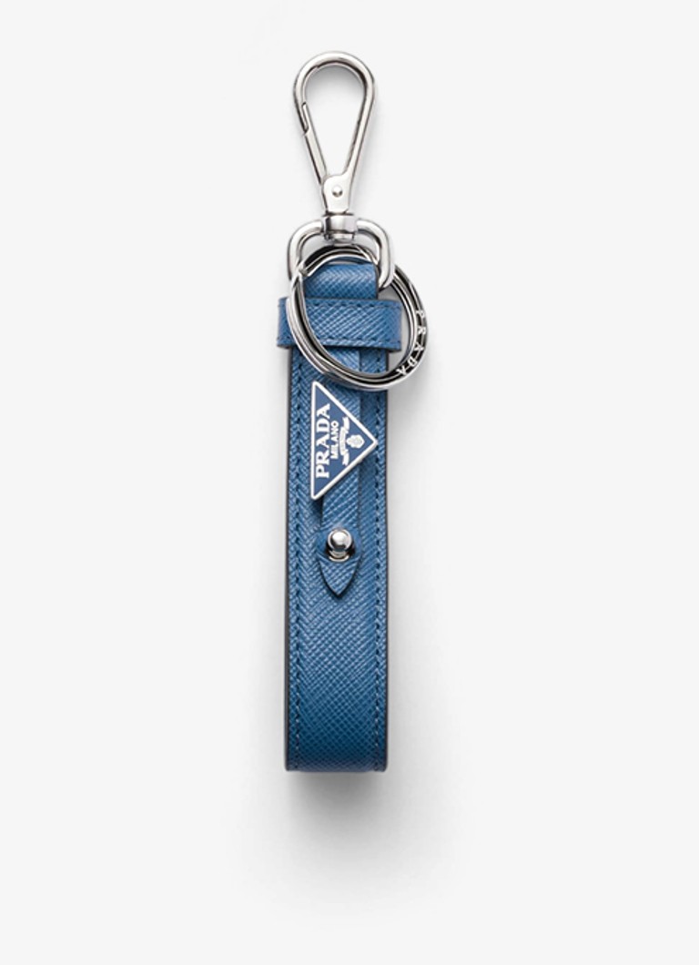 Prada - Customized sleutelhanger van leer - Staalblauw