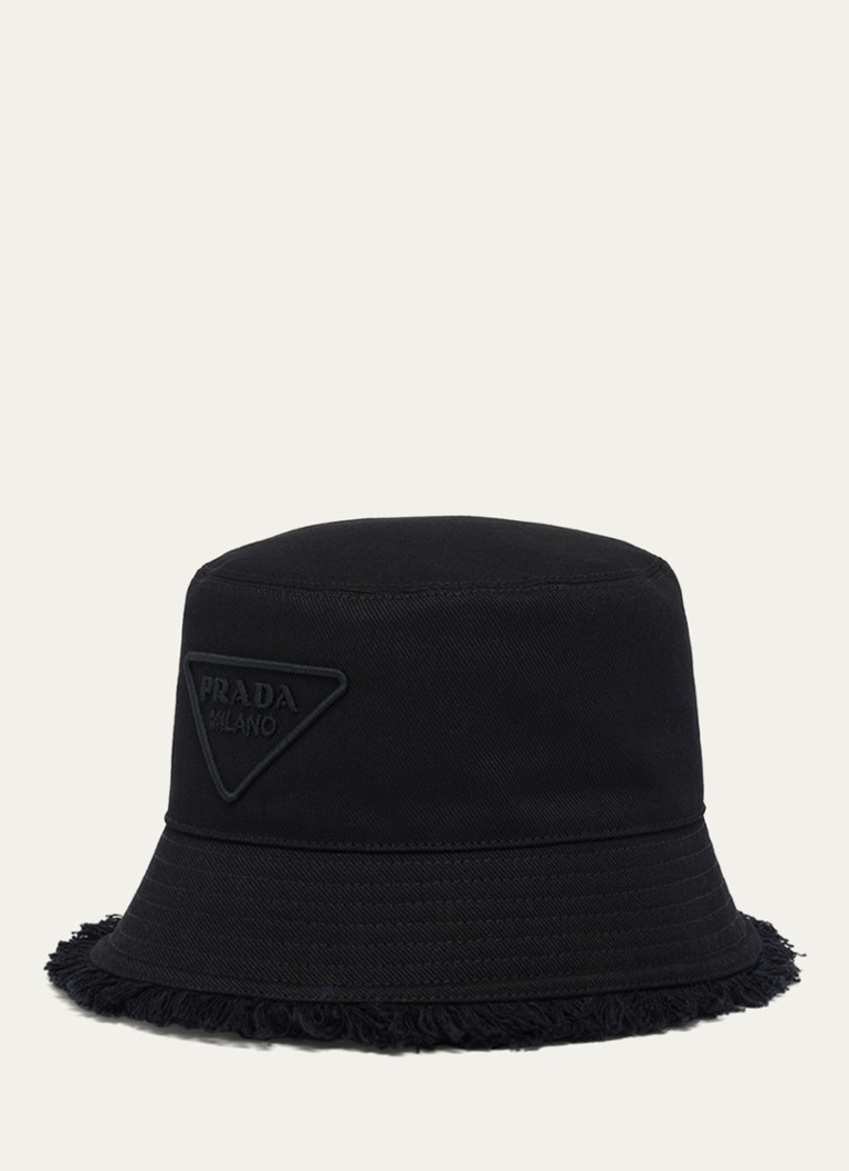 Prada - Drill bucket hoed met logoborduring - Zwart