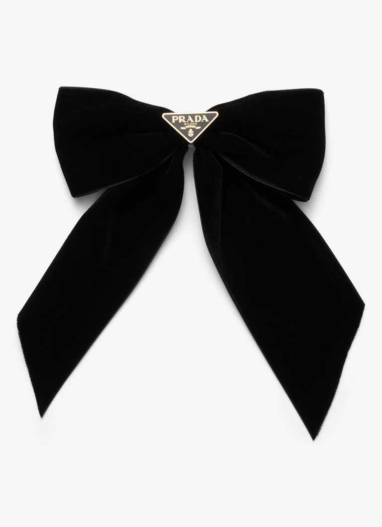 Prada - Haarspeld van fluweel met logo - Zwart