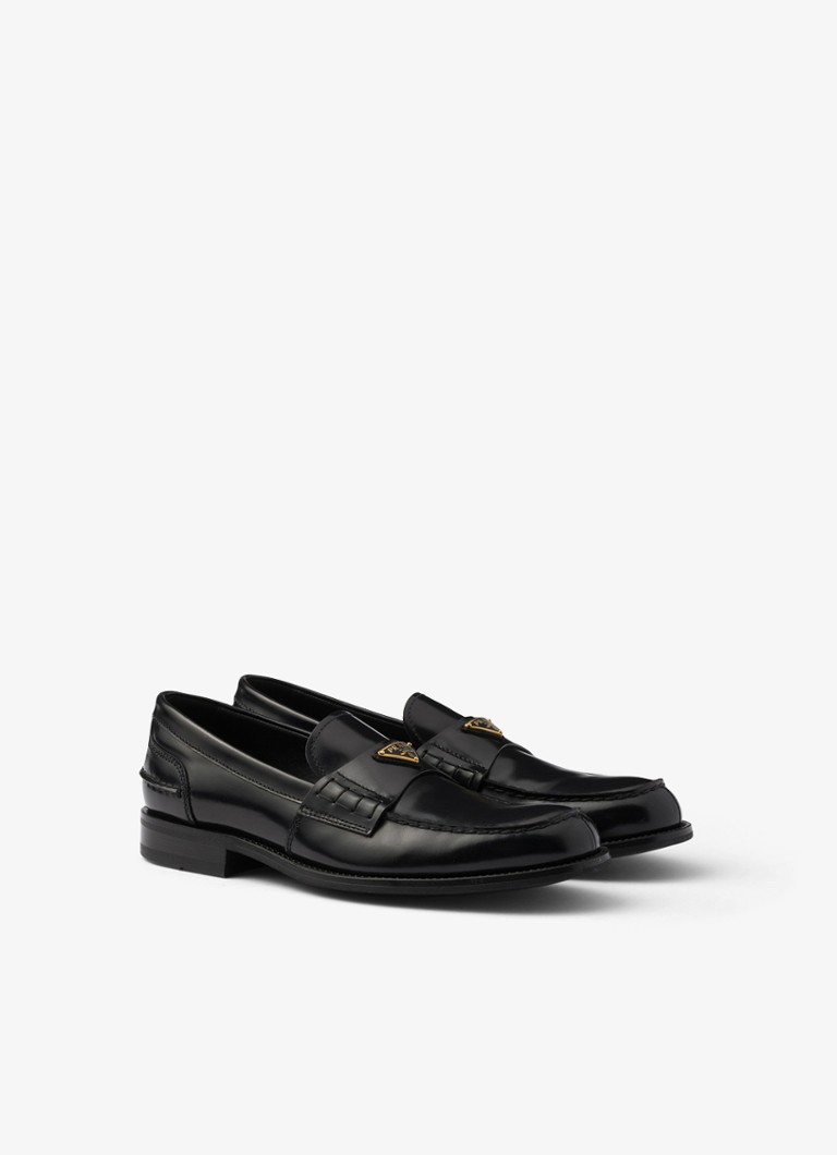 Prada - Loafer van kalfsleer met logo - Zwart