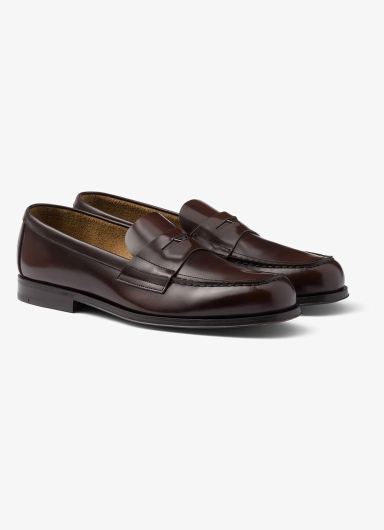 Prada - Loafer van leer met logo  - Donkerbruin