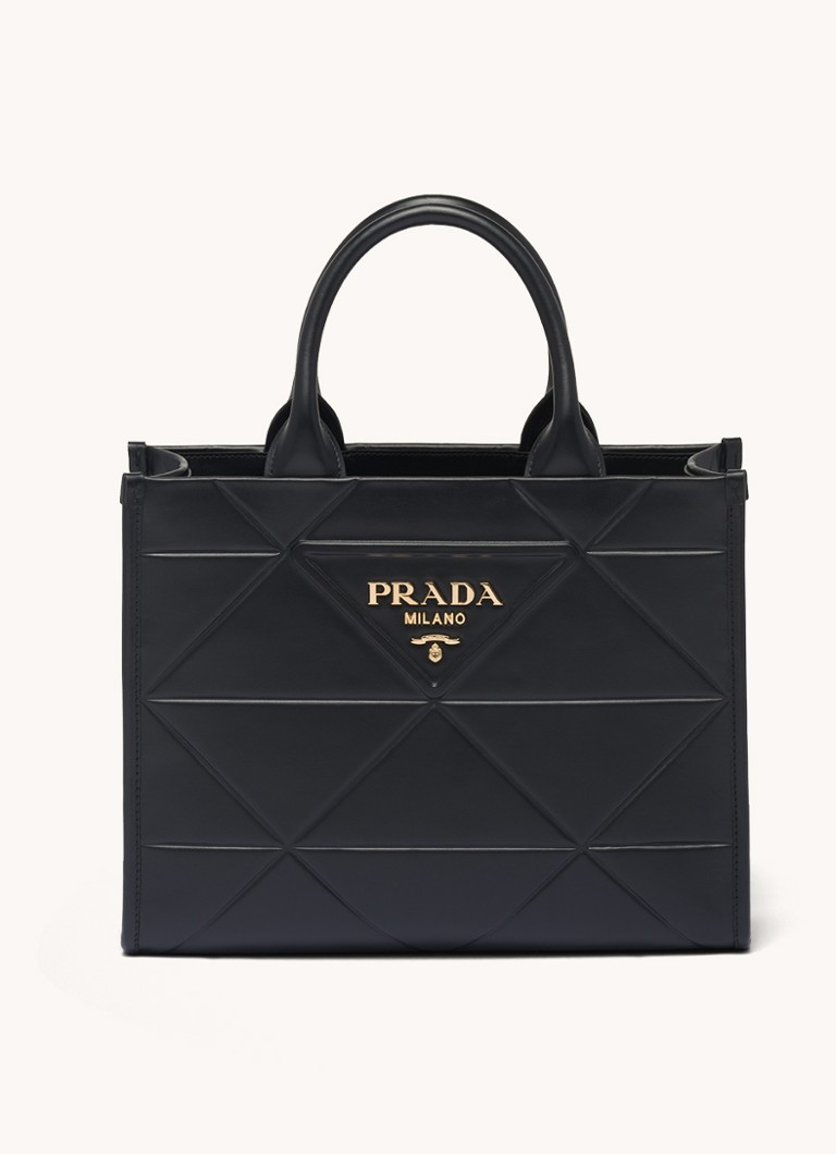 Prada - Medium handtas van leer met logo - Zwart