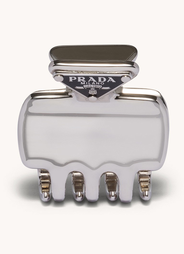 Prada - Metal haarclip met logo - Lichtgrijs