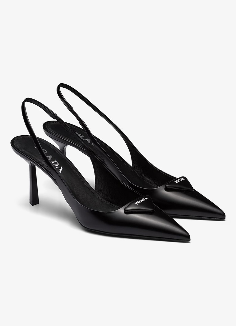 Prada - Slingback van leer met logo - Zwart