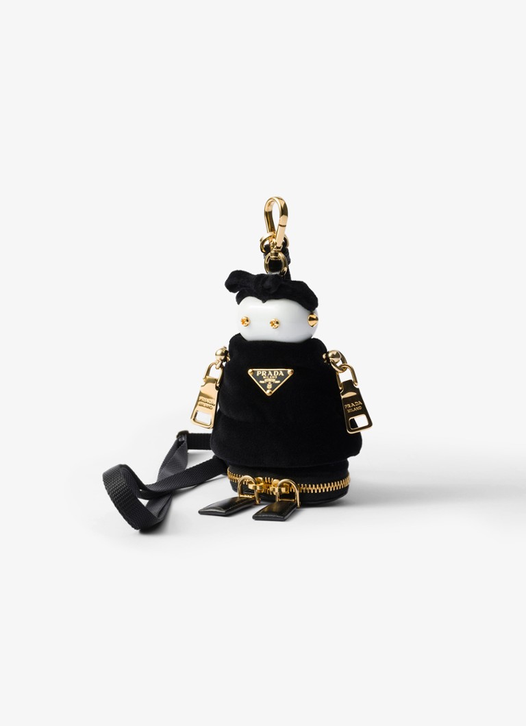 Prada - Soft Robot tasbedel van fluweel met afneembare schouderriem - Zwart