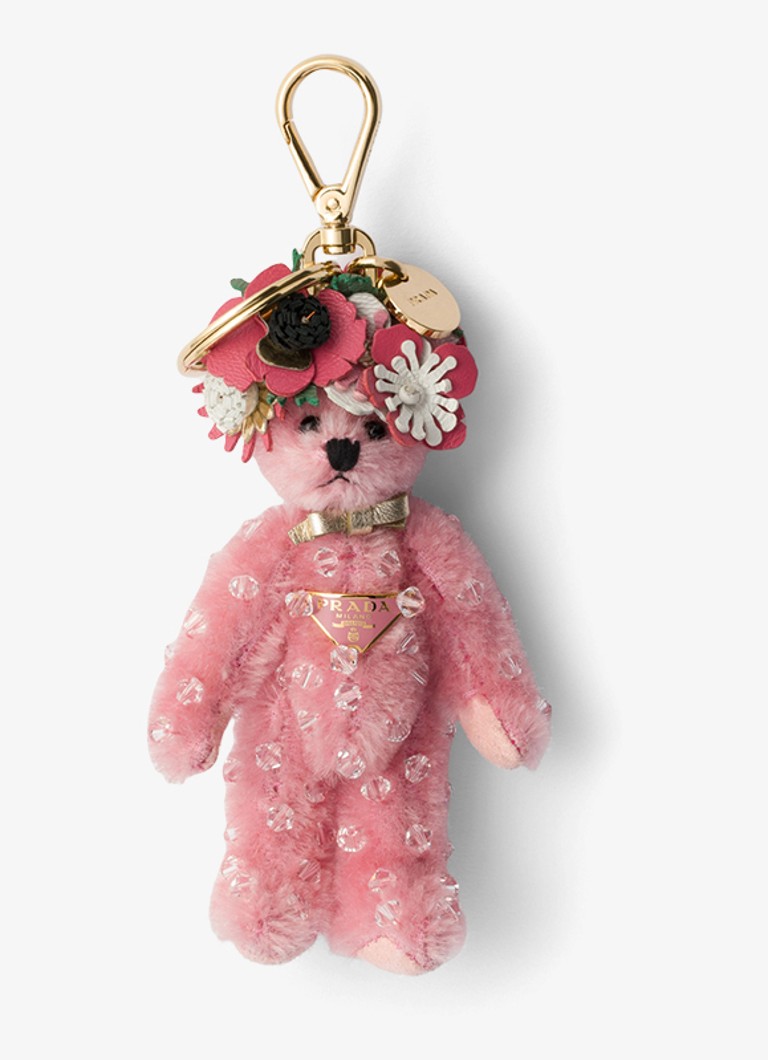 Prada - Teddy tasbedel met leren details - Oudroze